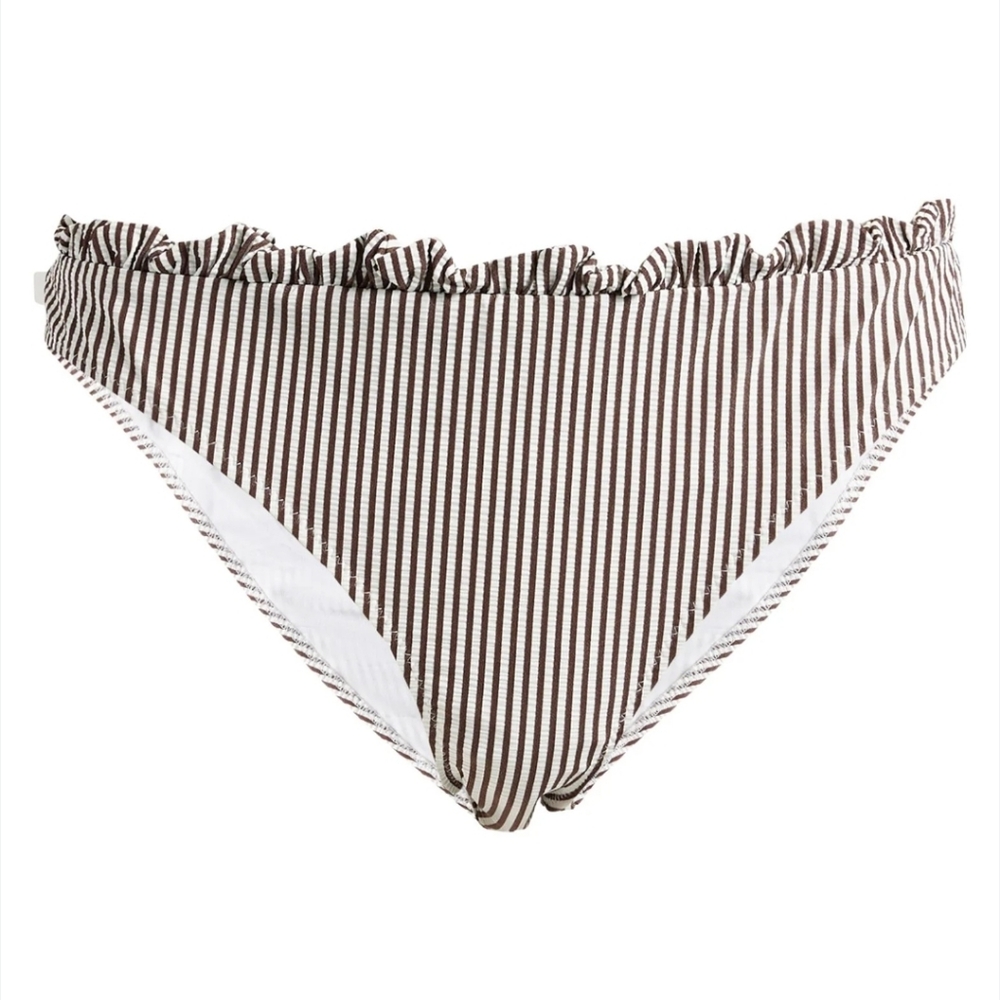 Ganni Awning Brown Stripe Ruffle Bikini Bottom Size M